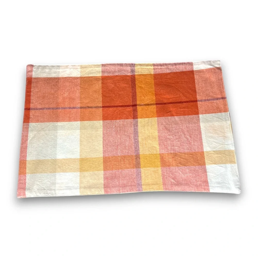 Rustic Plaid Woven Table Placemats Orange Cream Country 12
